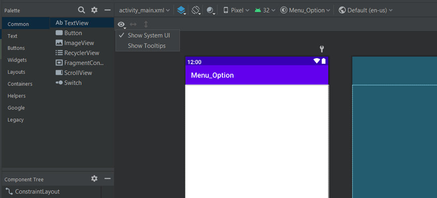 show system ui for android option menu