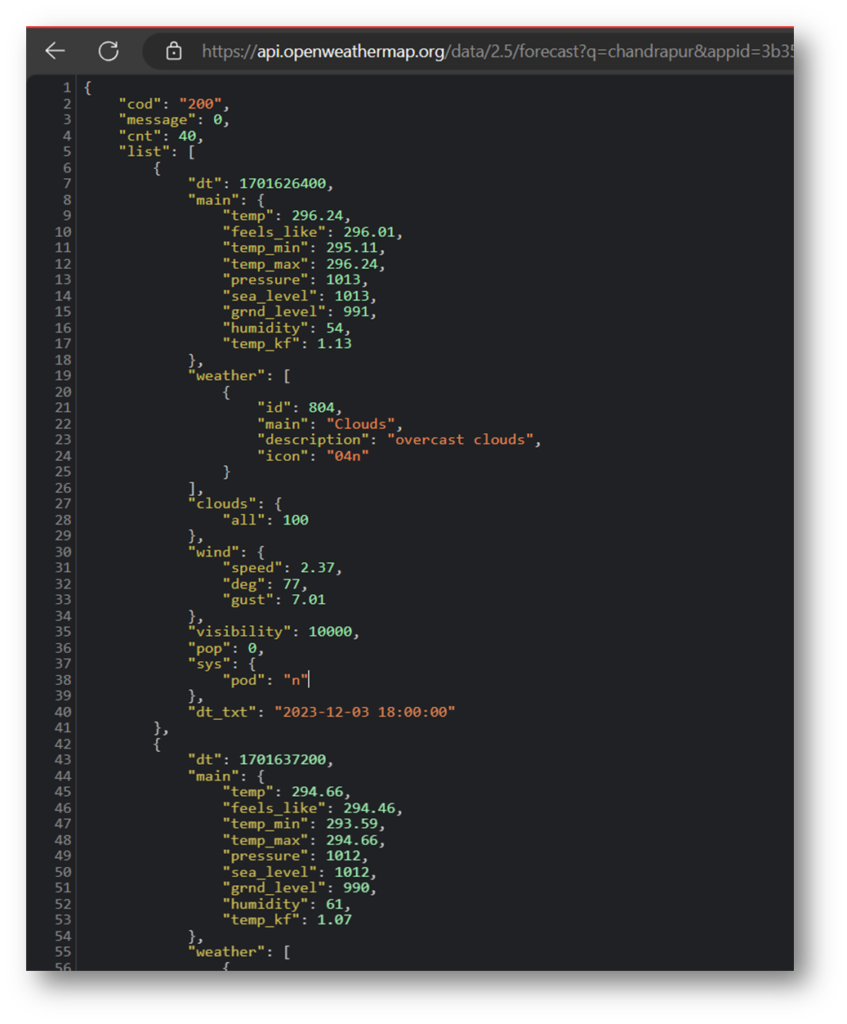 Weather API response